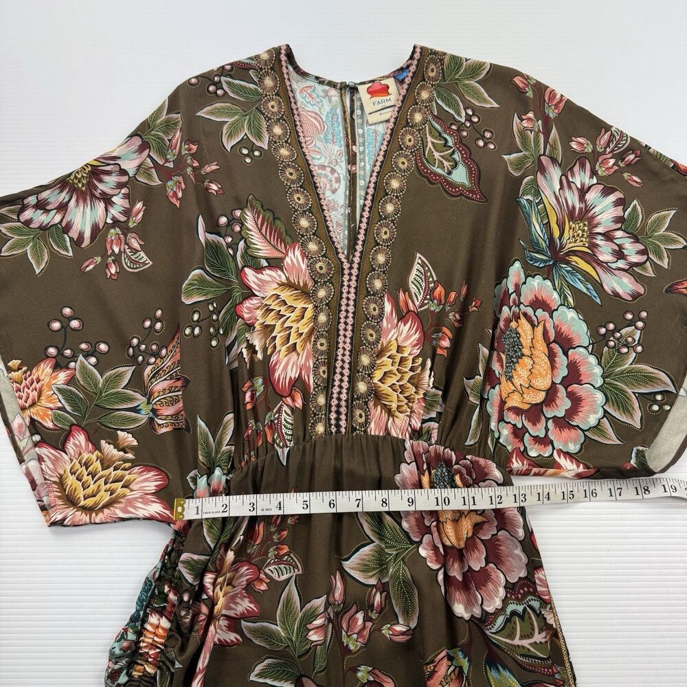 Farm Rio Anthropologie Valentina Floral Maxi Dress M Brown Boho Kimono Sleeve - Picture 10 of 14